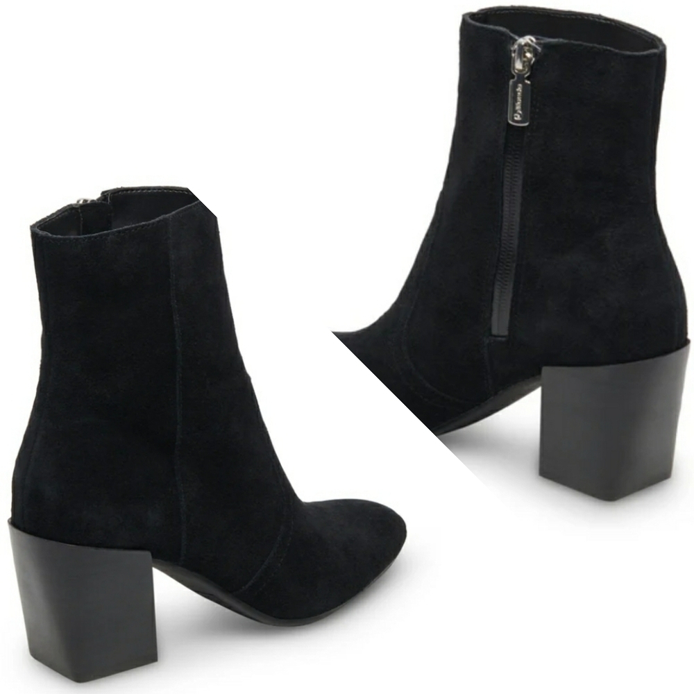 Blondo Womens Black Waterproof Suede Ankle Boots, Stacked 2.5" Block Heels 9.5 M